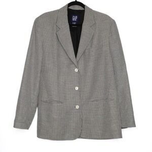 Gap Vintage Linen Blend Gingham Blazer Black White Check 3-Button Jacket Large